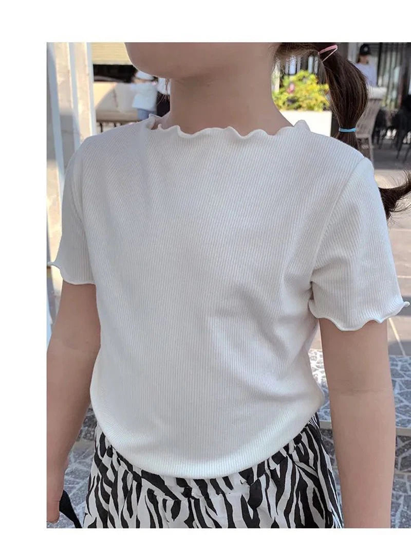 Baby Girls T-Shirt Summer Kids Short Sleeve Tops Tees Soft Ice Silk Fabric Toddler Solid Color Shirts Children's Clothing 1-10Y