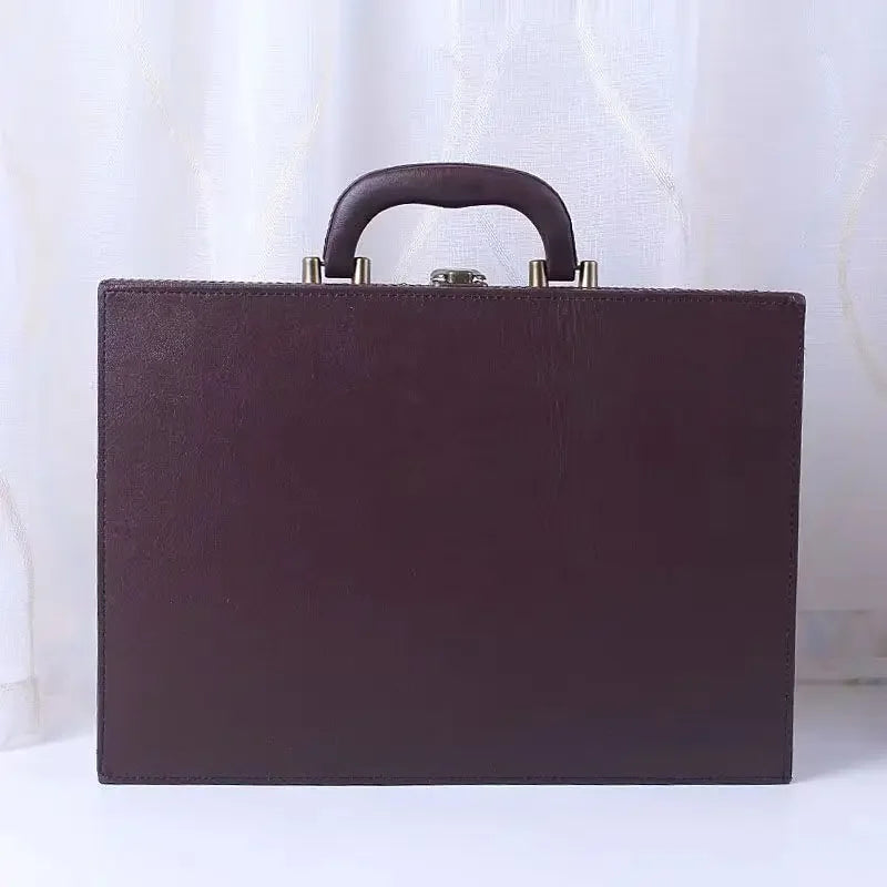 2025 New Cover Style Briefcase Men's Handheld Shoulder Business Leisure Insurance Contract Document Storage Box 34X24X8.5CM