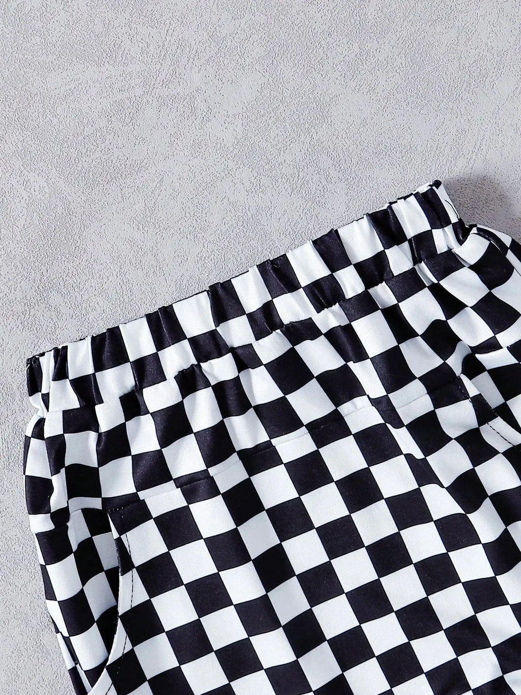 Summer Baby Boys 9-12M Black T-Shirt With Checkerboard Pocket & Checkerboard Harem Shorts 2Pcs Set Casual Daily Wear Kids Outfit