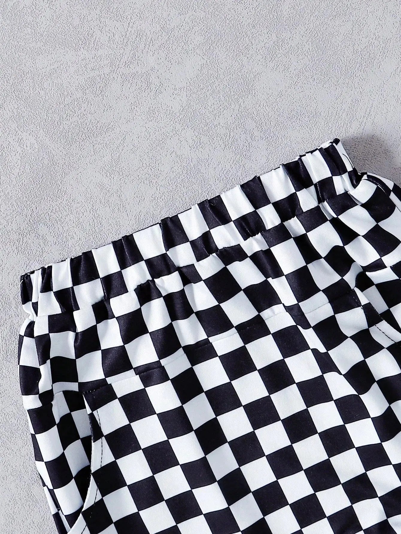 Summer Baby Boys 9-12M Black T-Shirt With Checkerboard Pocket & Checkerboard Harem Shorts 2Pcs Set Casual Daily Wear Kids Outfit