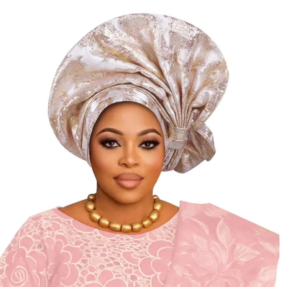 2026 New African Headtie Turban Nigeria Auto Gele Head Wraps Auto Gele Women's Turban Cap Wedding Geles Muslim Head Wraps Bonnet