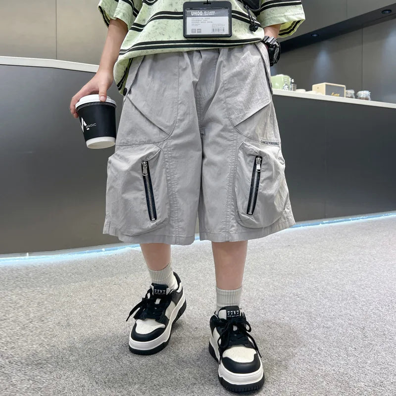 2025 Summer New Men's Shorts for Boys - Children's Casual Loose Workwear with Large Pockets