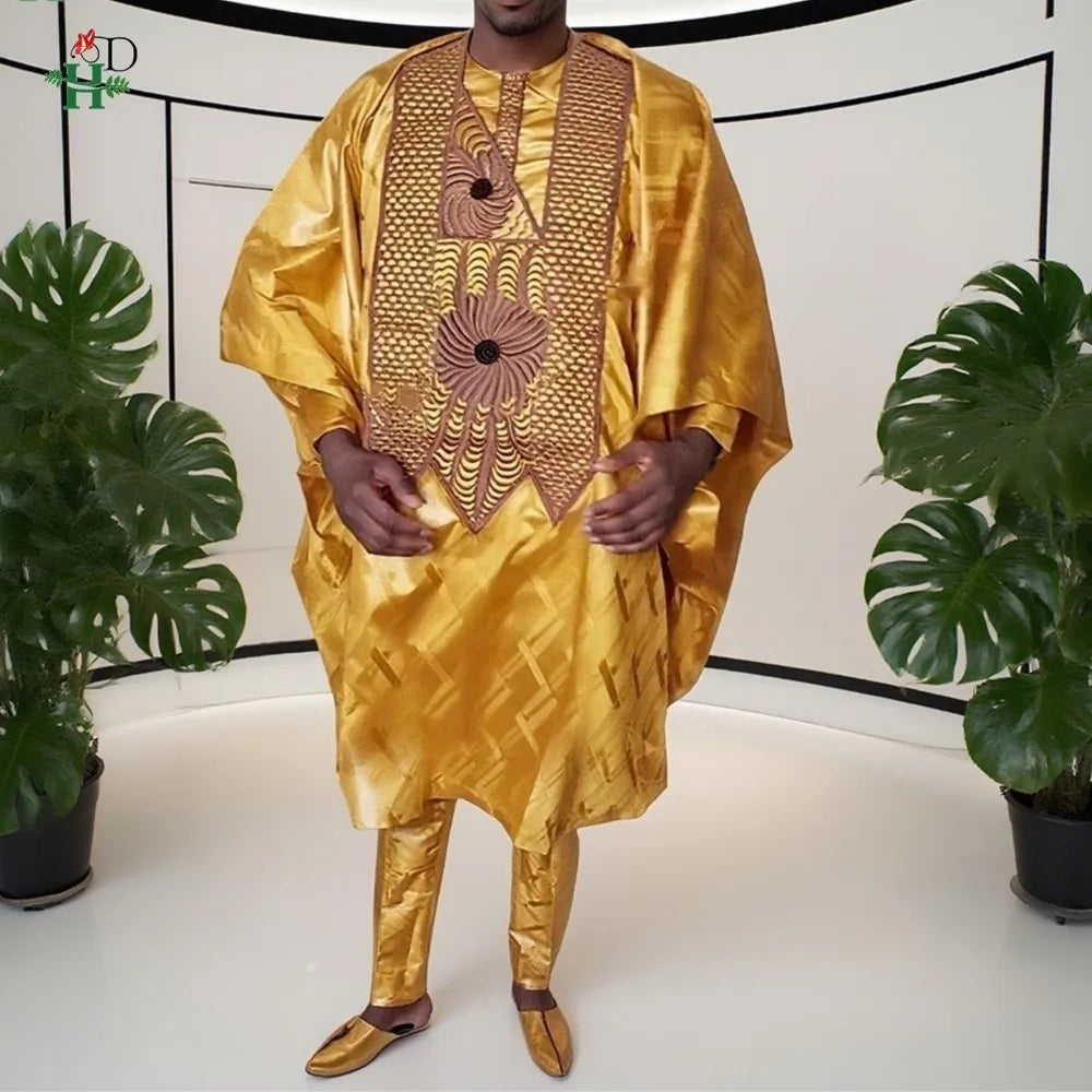 African Dresses For Couple Gold Matching Woman Man Traditional Bazin Riche Embroidery Outfit Turkey Dress Wedding Party Dress
