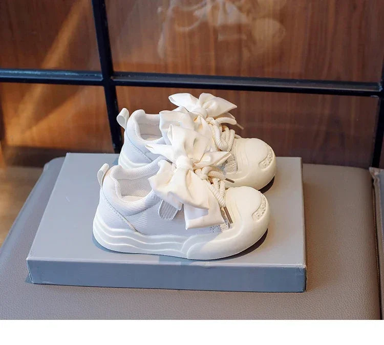 2024 Kids Sneakers for Girls School Casual Sports Shoes for Toddlers Fashion Children Tennis Shoes Thick Bottom Bowknot Non-slip