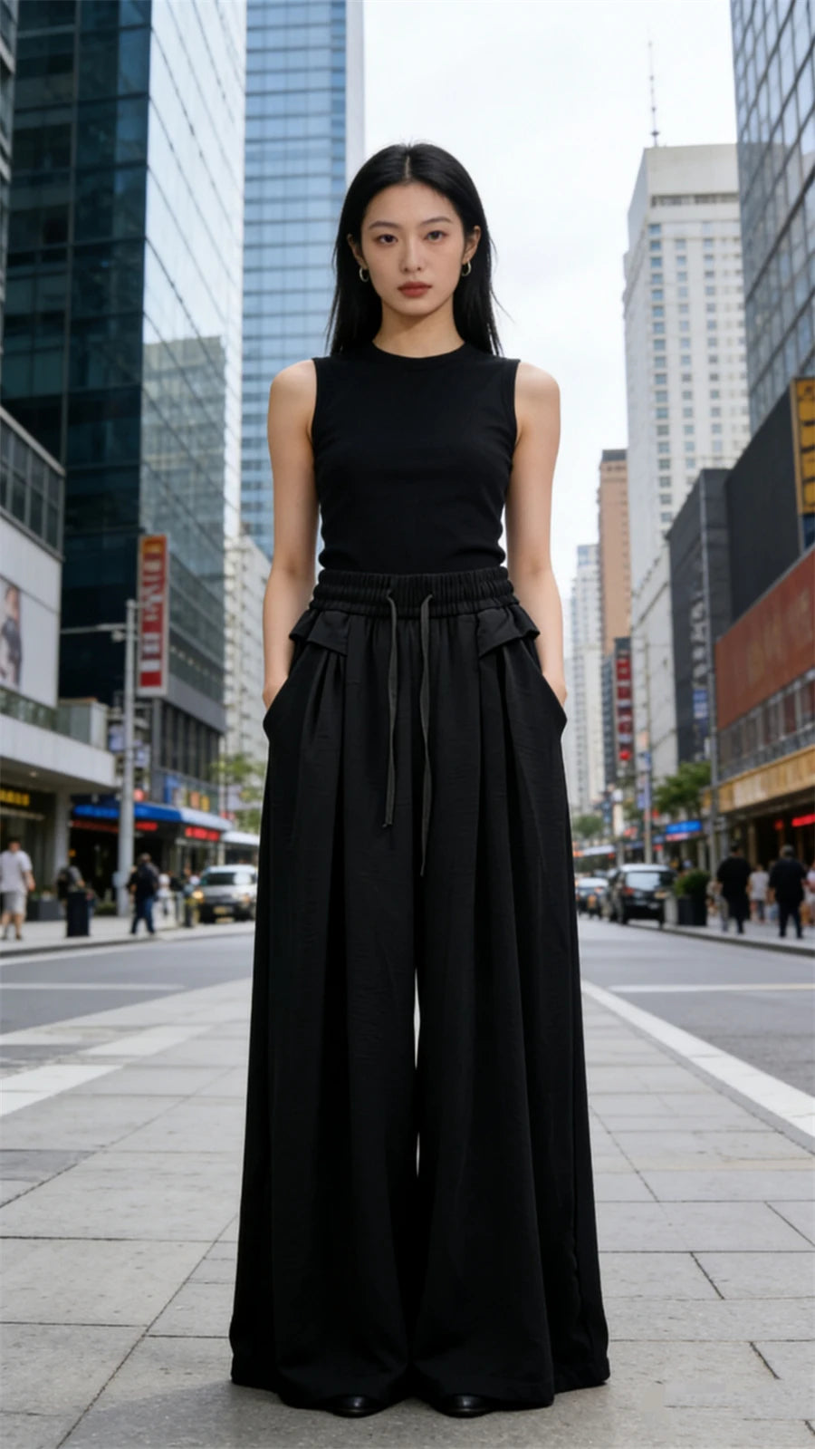 Women's Trousers New Fashion Solid Color High Waist Lace Up Thin Women's Wide Leg Pants Simple Drape Loose Casual Female Pants