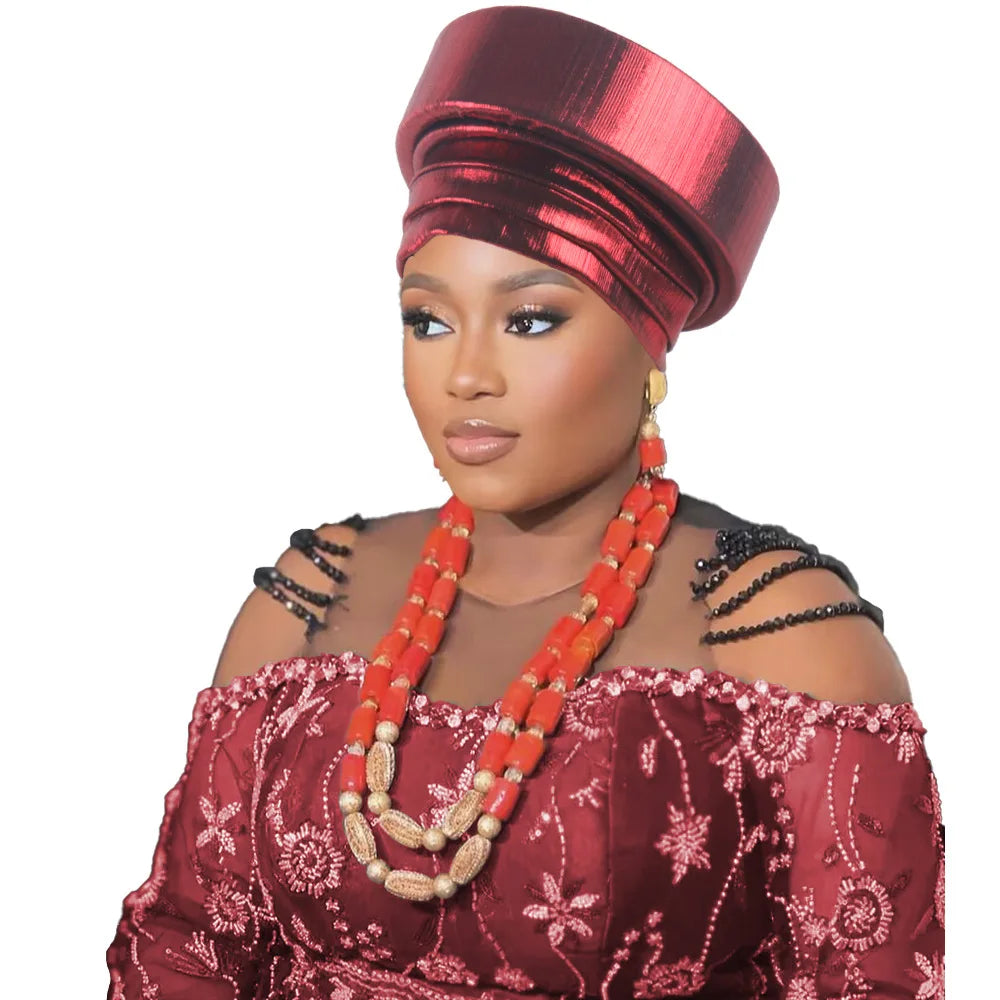 Already Made African Headtie Turban Cap Nigeria Party Headgear Female Head Wraps Pleated Auto Gele Cap Headpiece 2025