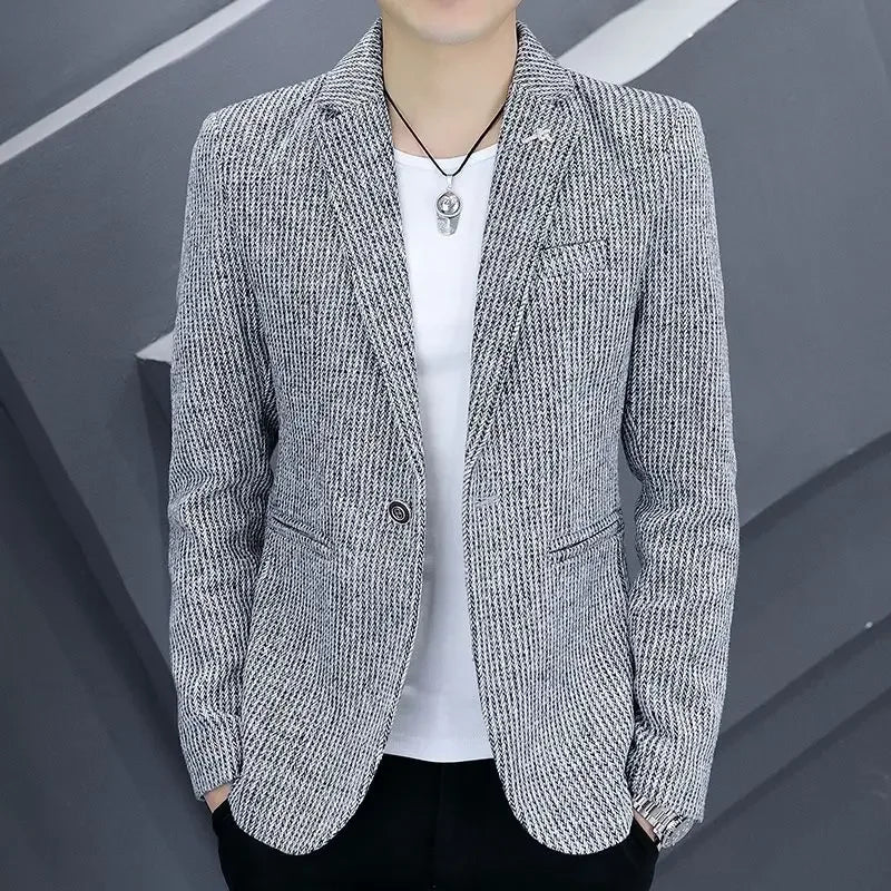 Thin Men's Suit Jackets Single Breasted Male Blazer Coat Brown Slim Fit High Quality Elegant Simple Classic Menswear Clothing