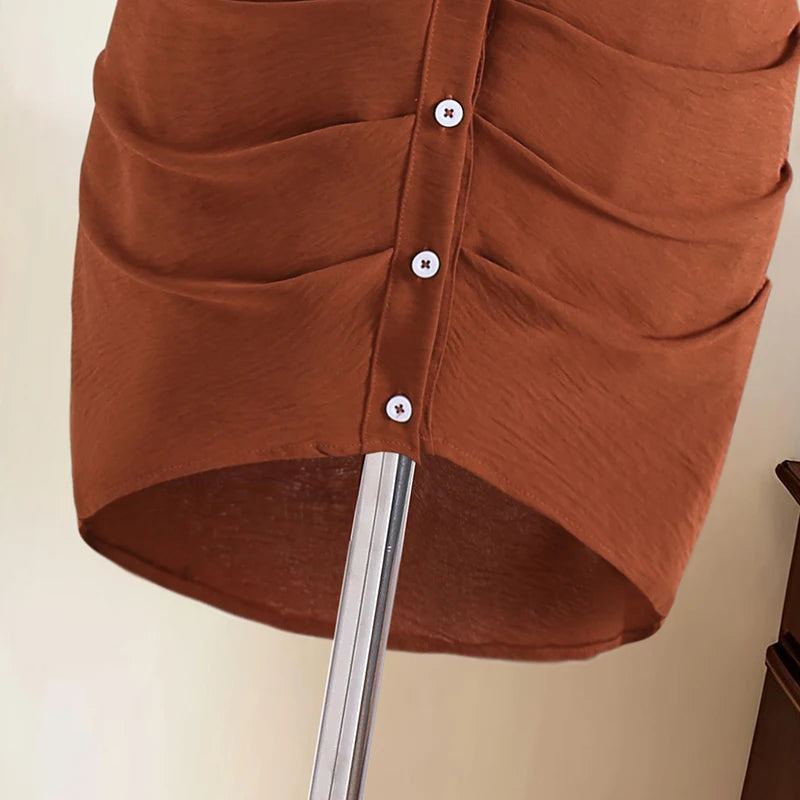 Girls 8-12 Casual Dress, Brown Lapel Short Sleeve Belted Ruched Bodycon Shirt Dress, Retro and Elegant for Daily Wear