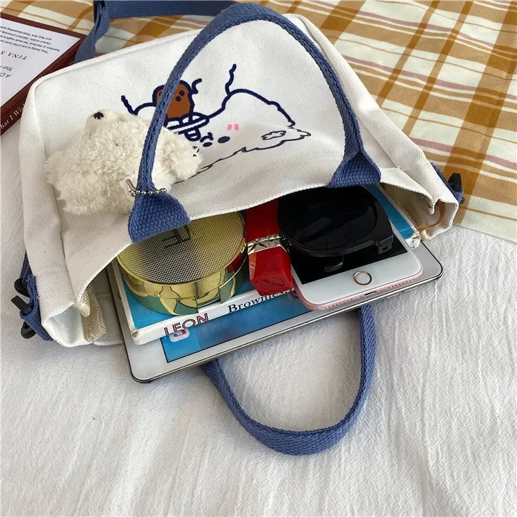Snoopys Cartoon Canvas Bag Children Crossbody Bags School Bookbag Student Supplies Lightweight Portable Kawaii Shoulder HandBag