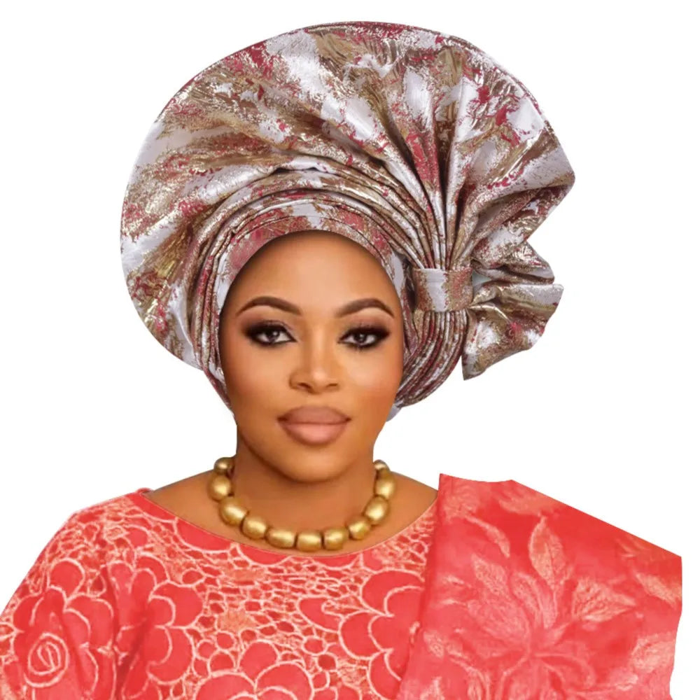 2026 New African Headtie Turban Nigeria Auto Gele Head Wraps Auto Gele Women's Turban Cap Wedding Geles Muslim Head Wraps Bonnet