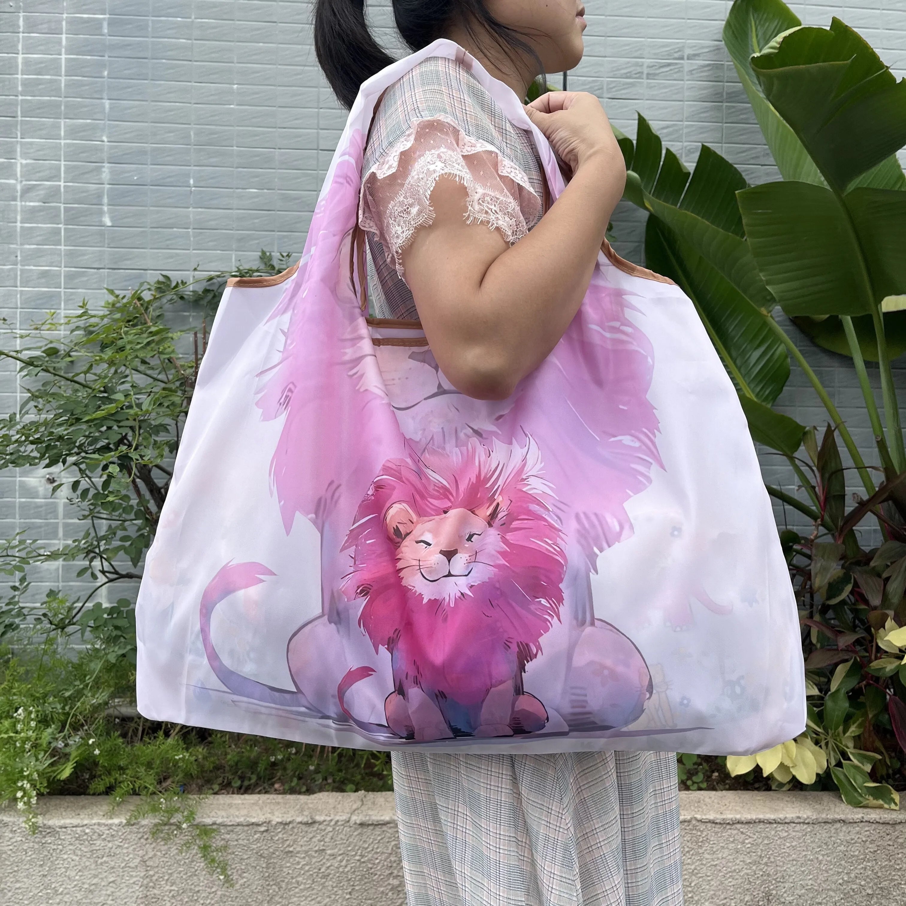 Large Reusable Grocery Shopping Bag Ladies Tote 50lb Fashion Pocket Shoulder Bag Foldable Eco Bag Washable