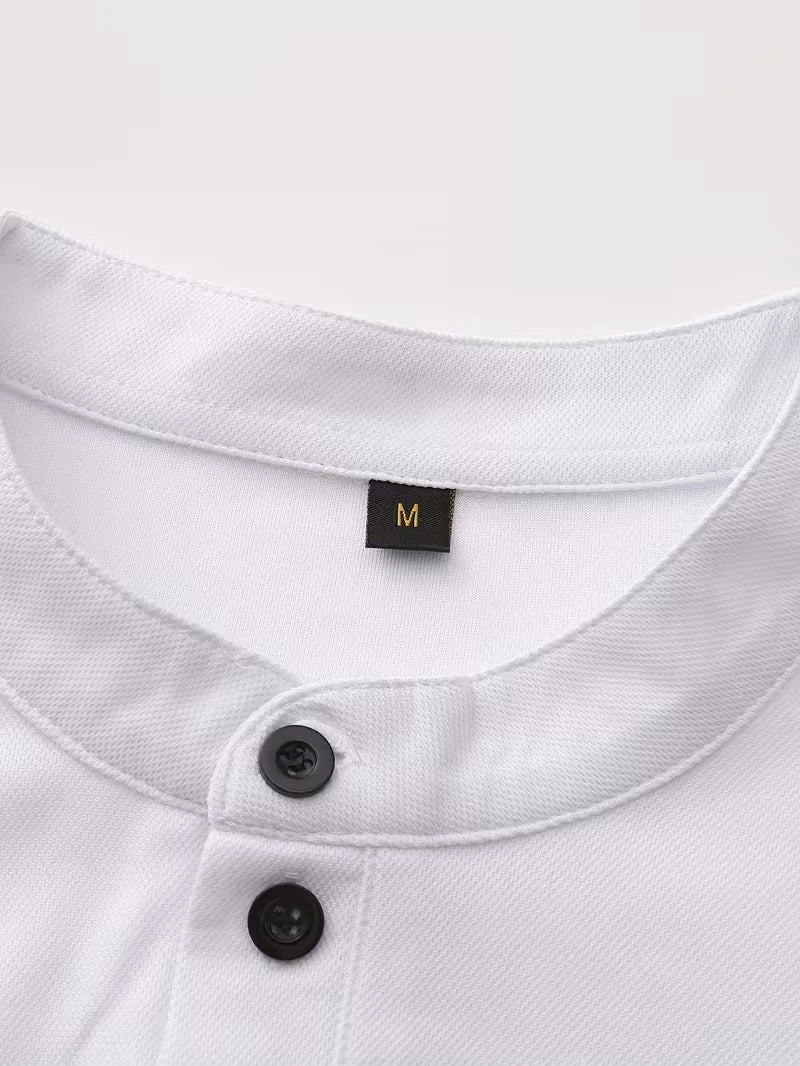 Summer Men's Casual Sleeveless T-Shirt Milano Embroidery Stand Collar Henley Tank Top Beach Sportwear
