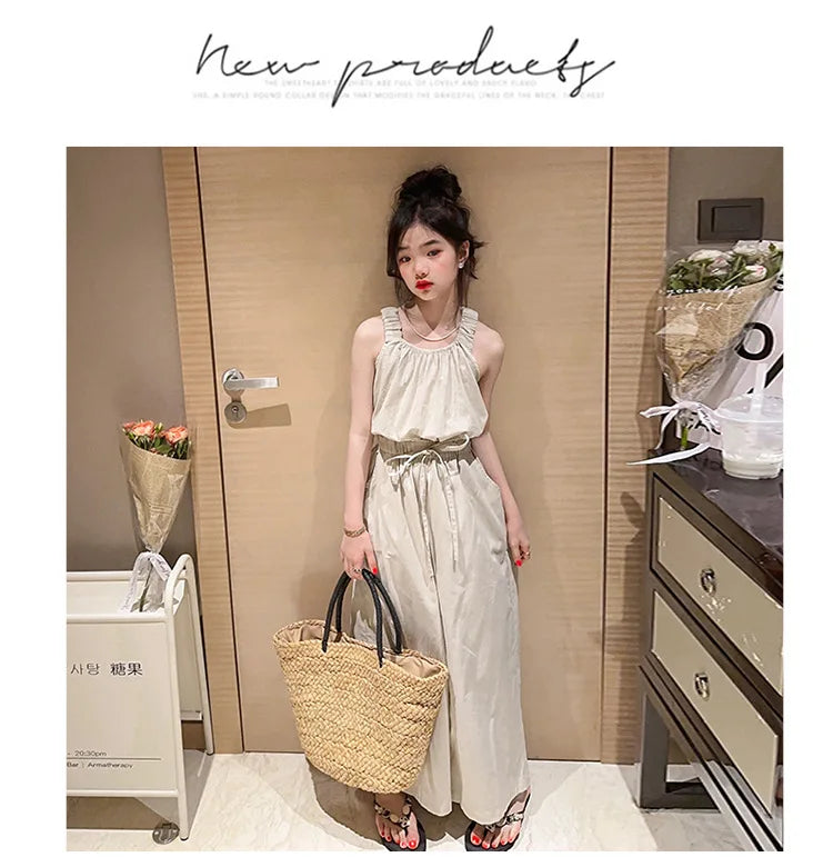 Summer Teen Girls Clothing Sets Children Fashion Princess Tops + Wide Leg Pants 2Pcs Outfits Kids Tracksuit 5 6 8 10 12 14 Years
