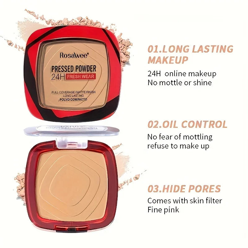 Matte Full Coverage Pressed Powder Foundation With Puff Applicator, 24H Fresh Wear Matte Weightless Finishing Powder Makeup