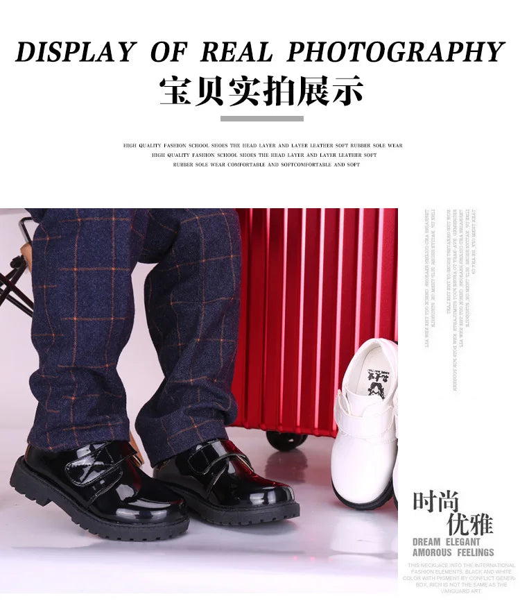 New Boys Leather Shoes British Style School Performance  Kids Wedding Party Shoes White Black Casual Children Moccasins Shoes