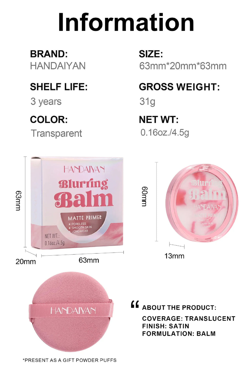 Waterproof Light Mist No-Powder Matte Concealer - Oil Control Brightening Complexion Setting Powder with Powder Puff for Makeup