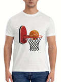 Men's Summer New Basketball Print T-Shirt, 100% Cotton, Loose Fit, Casual, Versatile Short Sleeve, Fashionable and Trendy Top