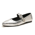 Women's Dance Shoes, Lightweight Punk Rivet Mary Jane Flats, Metallic Pointed Toe Casual Shoes for Festival,Party and Streetwear