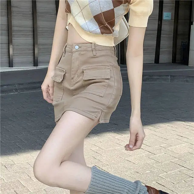 Jeans Skirts For Women Khaki Tight Woman Cargo Denim Skirt Short Stylish Premium Clothing Sales Casual Trend 2025 Korean Fashion