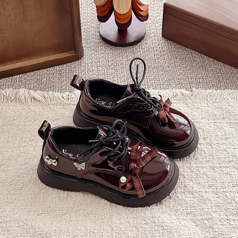 Girl School Perform Shoes Spring Autumn Chic Bow Children Dress Mary Jane Shoes Princess Wedding Party Kids Lolita Leather Shoes