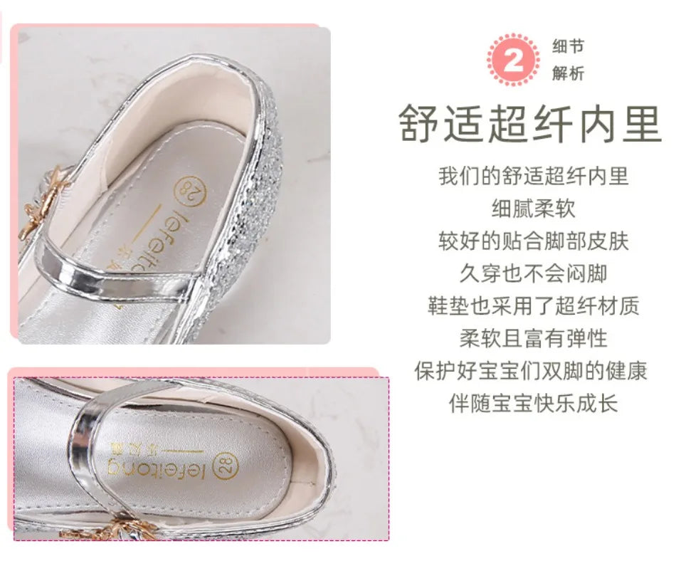 Classic Bow Girl Pu Leather Shoes For Girls Party Dance Children Shoes 3-14 Years Princess High Heels Child Wedding Shoes HSD09