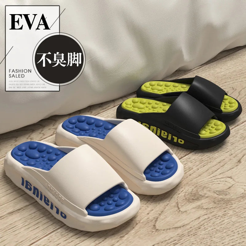 Men's Summer Massage Slippers Male Indoor Home EVA Soft Bottom Anti-skid Slippers One Line Slippers Men Women Casual Shoes