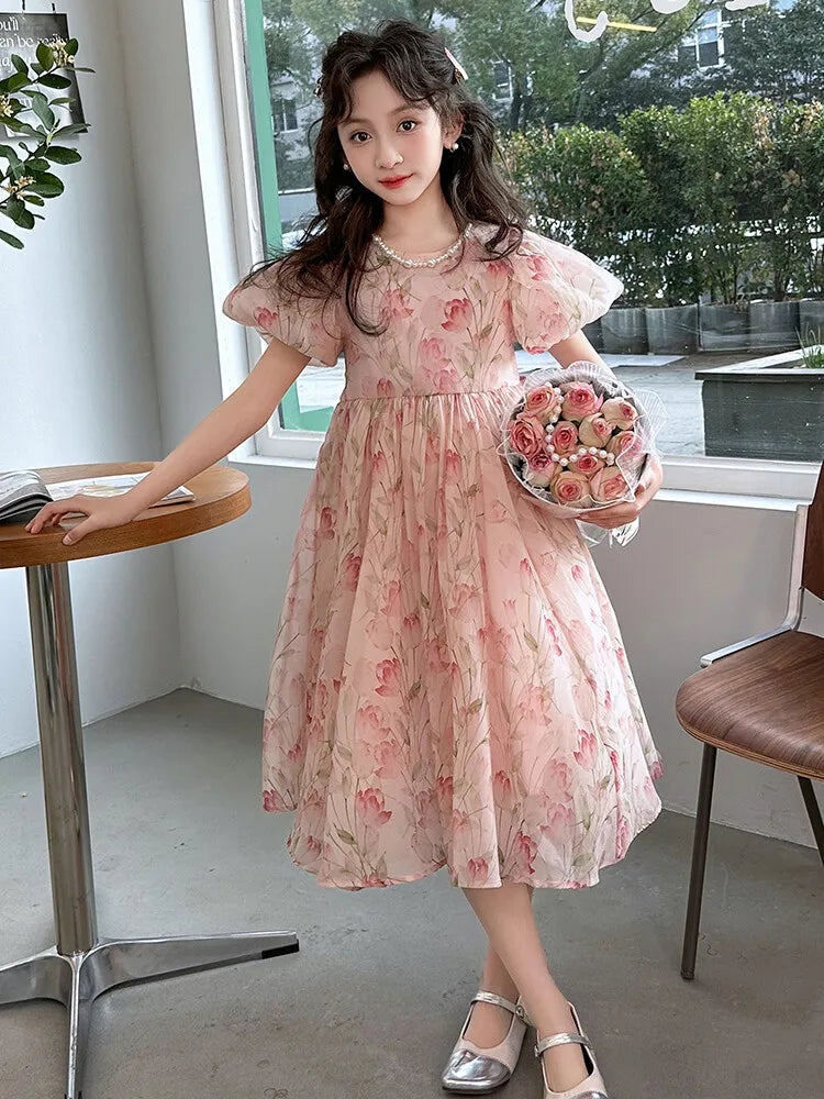 summer Elegant Flower Princess Dresses vestidos elegantes para mujer kids girls dress clothes vestido verano 12 14 enfant fille