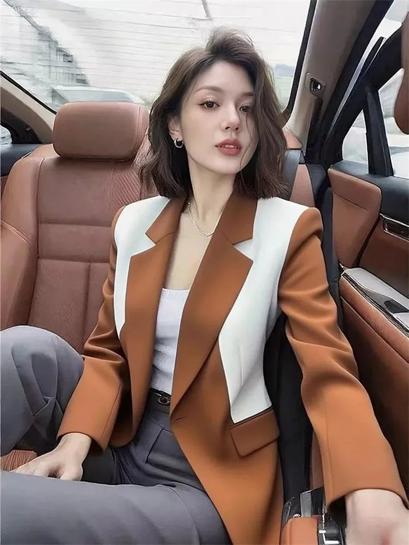 Women's suit jacket Blazer professional suit 2026 spring autumn good-looking design sense blue white contrasting suit coat top