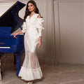 Customized Temperament Prom Gown for Women V-Neck Long Sleeves High Quality Occasion Solid Color Evening Party Dresses for Women