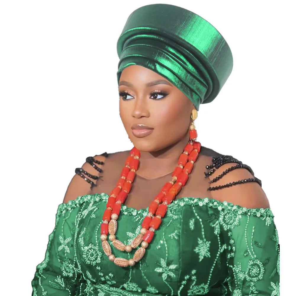 Already Made African Headtie Turban Cap Nigeria Party Headgear Female Head Wraps Pleated Auto Gele Cap Headpiece 2025