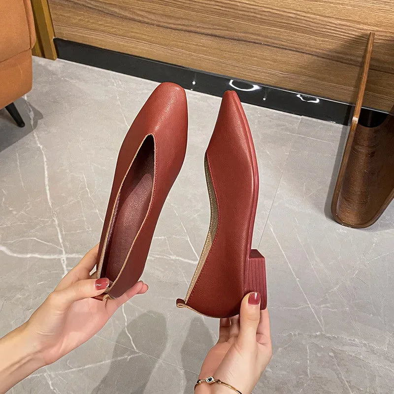 Genuine Leather Multi-color Low-heeled women's Shoes  Round Toe Flat Bottom Shallow Cut Single Shoe Casual Versatile Loafers