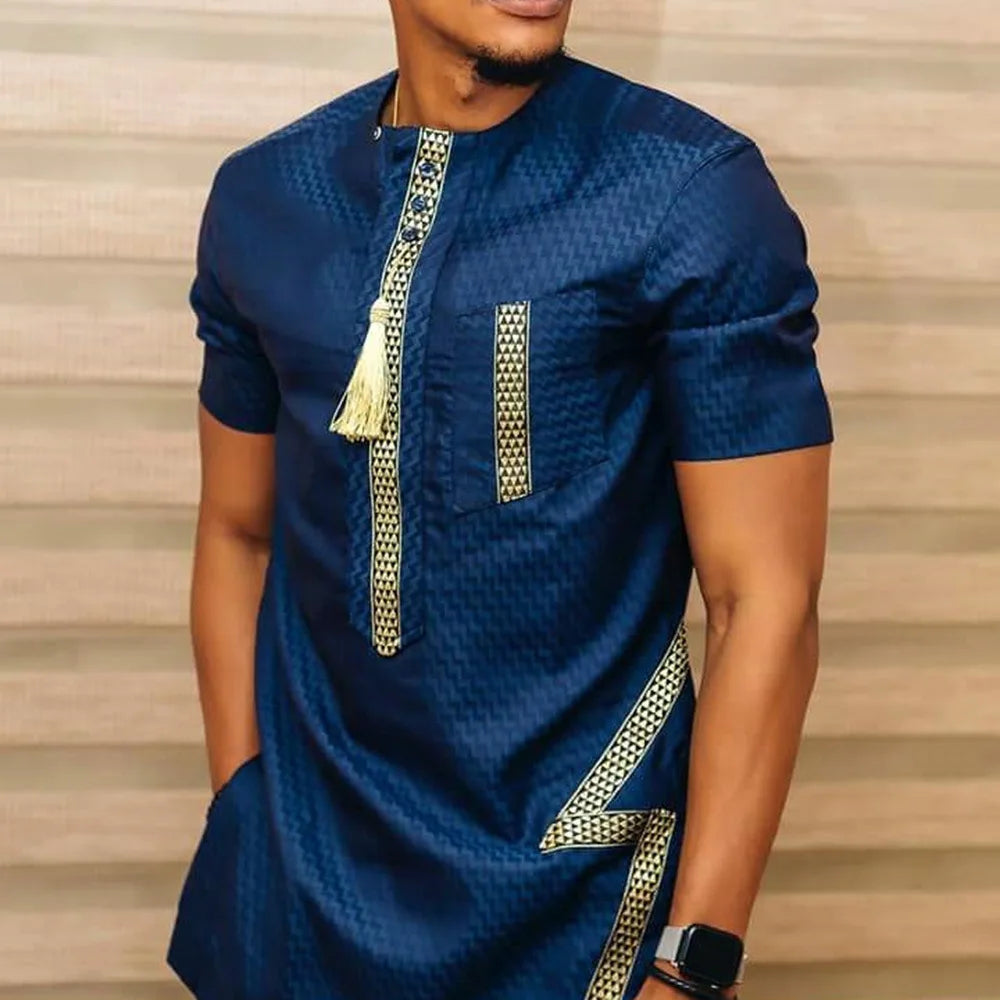 2026 Summer Fashion African Shirts for Men Slim Casual Shirt Tops Patchwork Design Ethnic Style Traditional Men's Clothing S-5XL