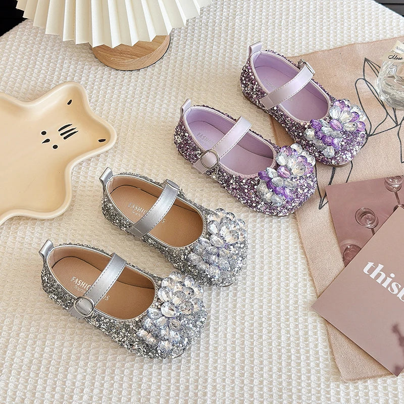 New Luxury Girl Shoes Spring Autumn Shallow Children Fashion Princess Ballet Shoes Sequins Rhinestone Kids Wedding Party Shoes