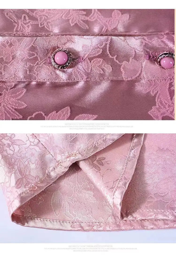 Premium Satin Blouse Women Spring Age-Reducing Print Loose Long Sleeve Top Fashion Elegant Collar Shirt