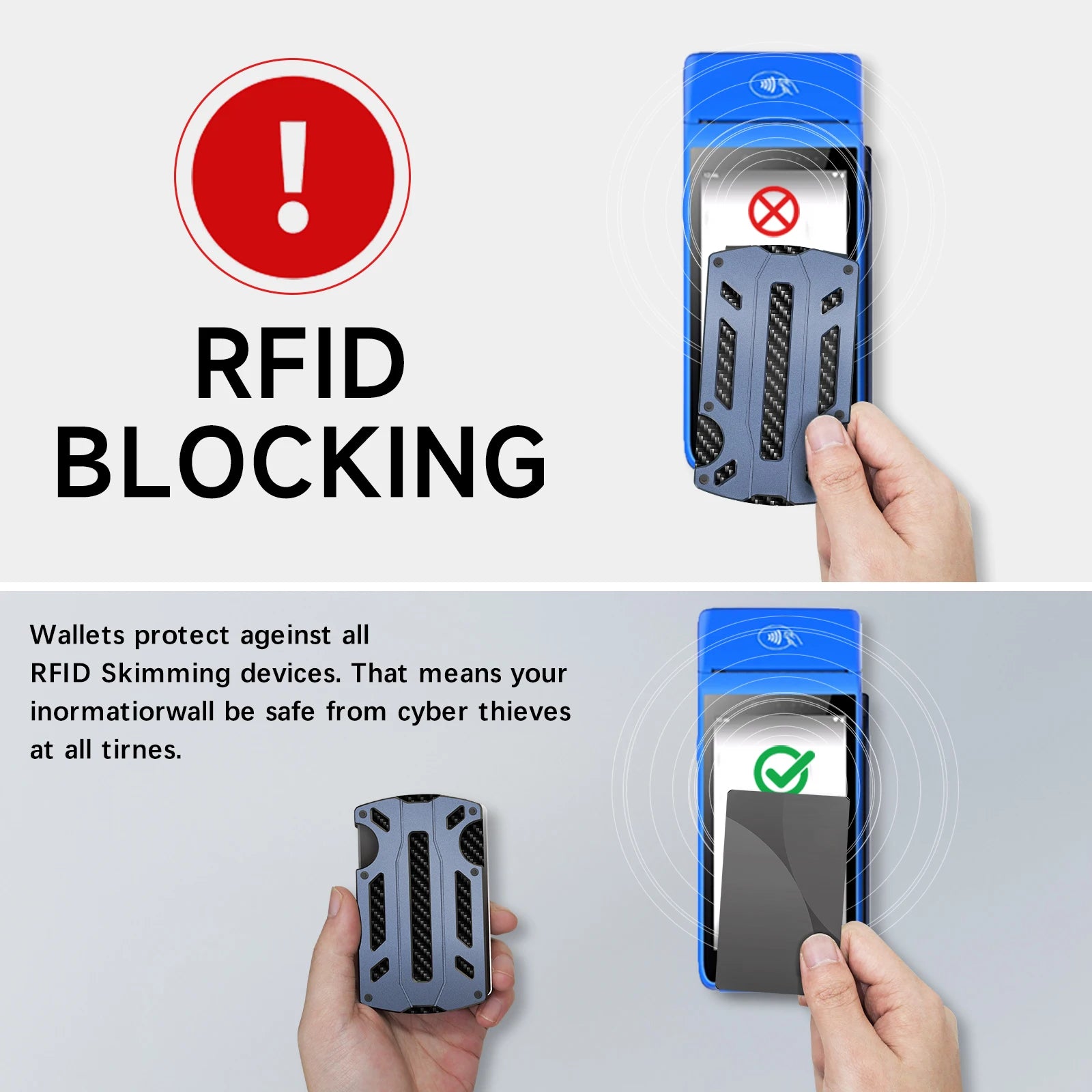 Slim RFID Blocking Metal Wallet for Men & Women with Money Clip Or Cash Strap Scratch Resistant Card Holder