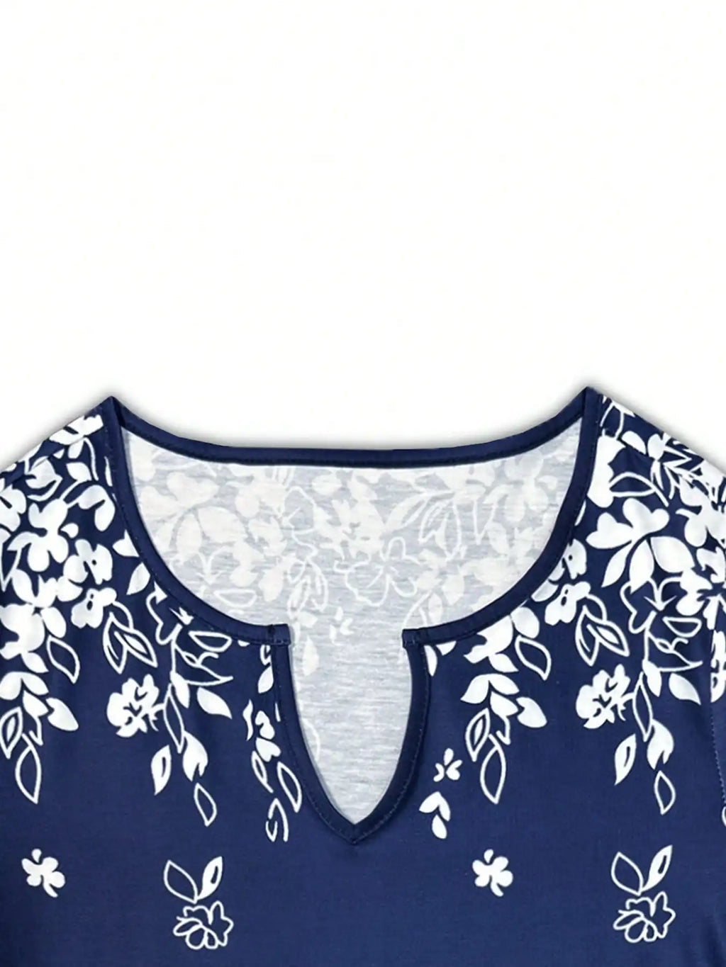 Women's elegant floral V-neck T-shirt, polyester knit fabric, regular length, short sleeves, summer style.