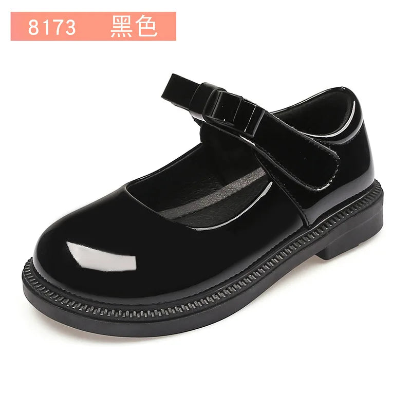 New Girl Leather Shoes Princess Kid Student School Causal Black Versatile Shoes Hook & Loop Children Glossy Mary Jane Autumn Hot