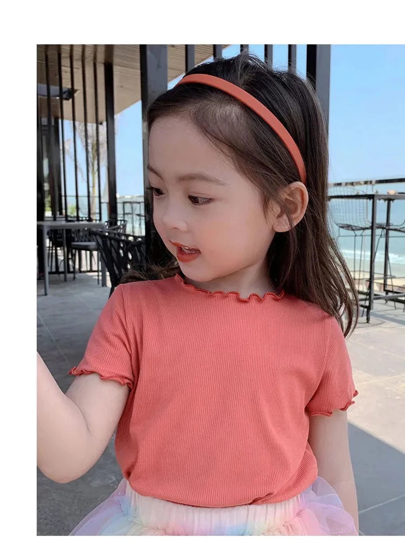 Baby Girls T-Shirt Summer Kids Short Sleeve Tops Tees Soft Ice Silk Fabric Toddler Solid Color Shirts Children's Clothing 1-10Y