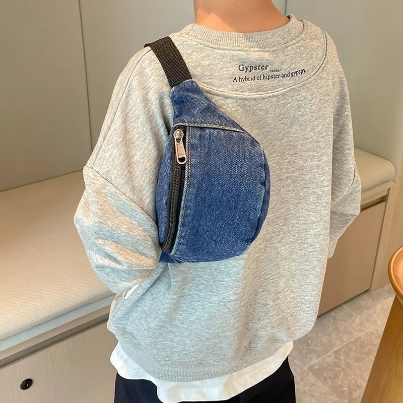 Fashion Denim Children's Waist Bags Leisure Boy and girl Crossbody Chest Bag Street Trend Belt Bag Kids Birthday gift Waist Pack