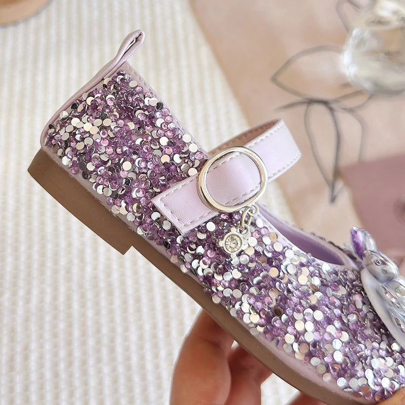 New Luxury Girl Shoes Spring Autumn Shallow Children Fashion Princess Ballet Shoes Sequins Rhinestone Kids Wedding Party Shoes