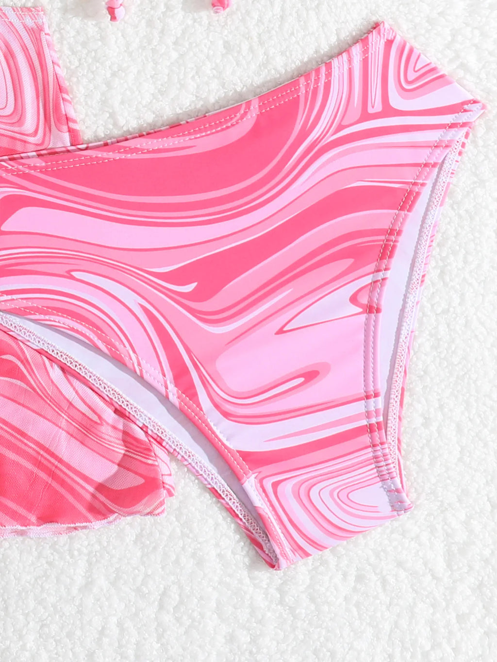 Girls 3pack Ripple Print One Shoulder High Waist Bikini Kids Swimsuit 7-12 Years Children's Swimwear Teens Bathing Suit Pink