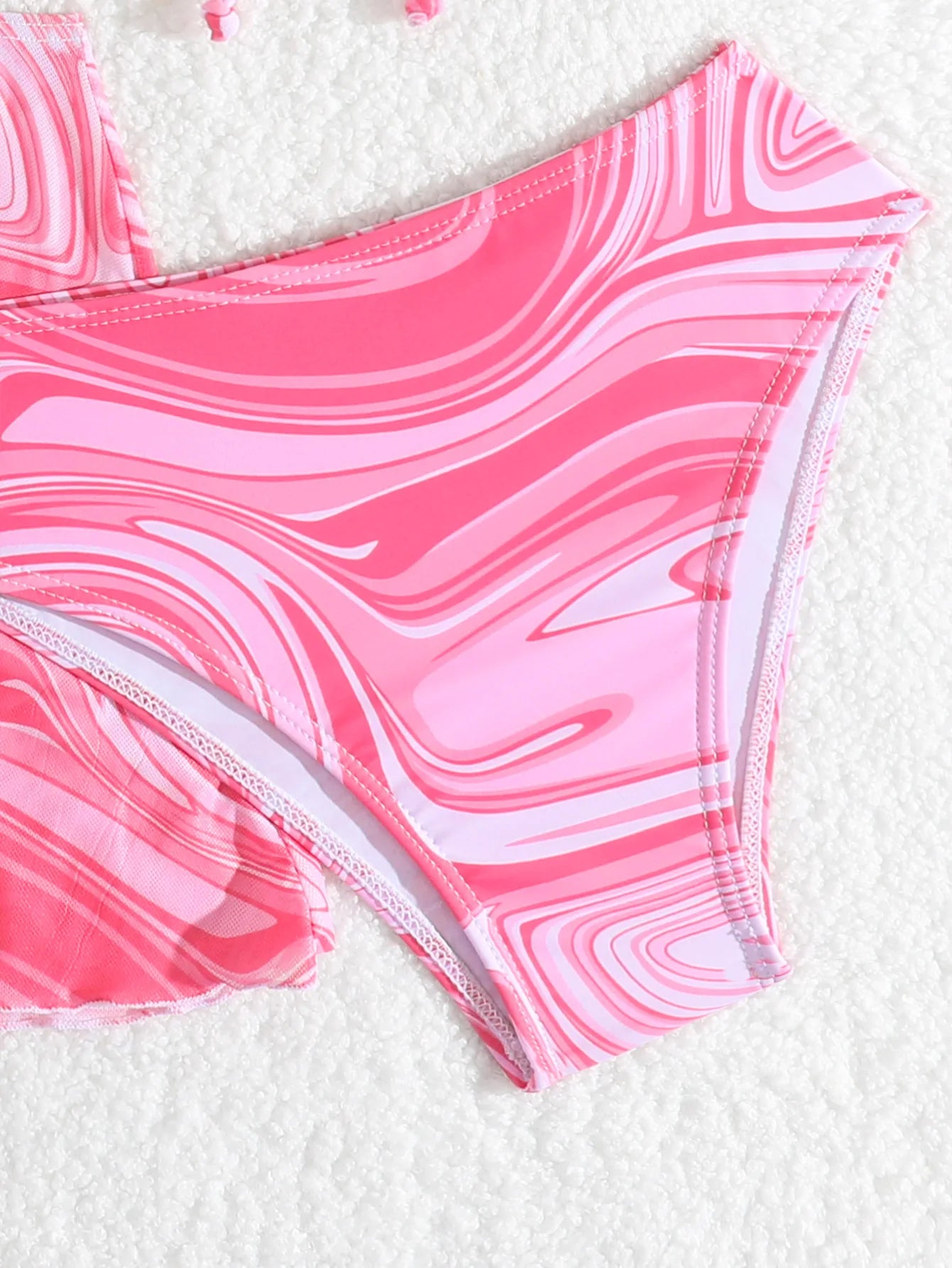 Girls 3pack Ripple Print One Shoulder High Waist Bikini Kids Swimsuit 7-12 Years Children's Swimwear Teens Bathing Suit Pink