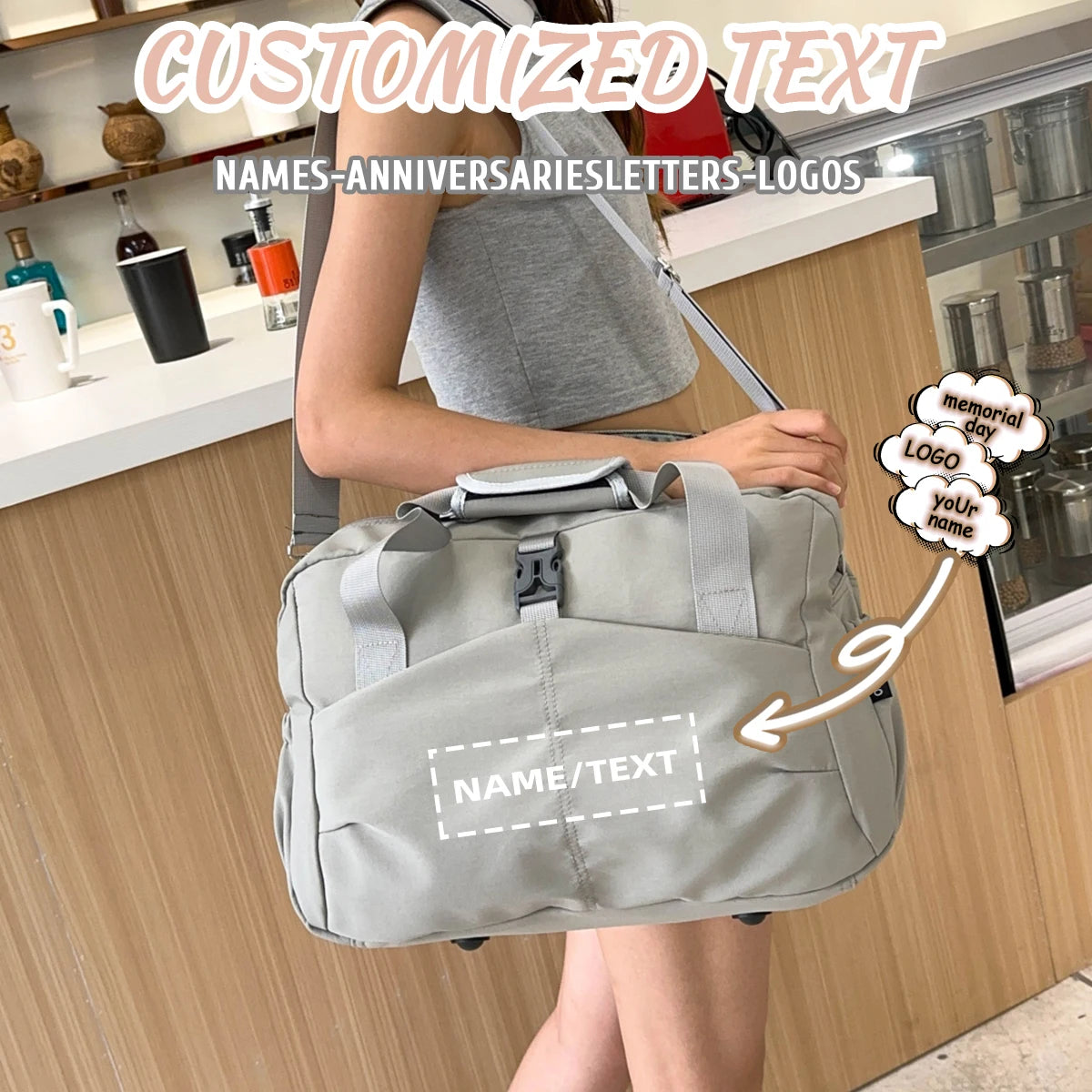 Customized Logo Short-Distance Travel Bag for Women, Lightweight Luggage Bag, Portable Sports and Fitness Bag, Travel and Business Trip Carry-On Bag, Personalized DIY