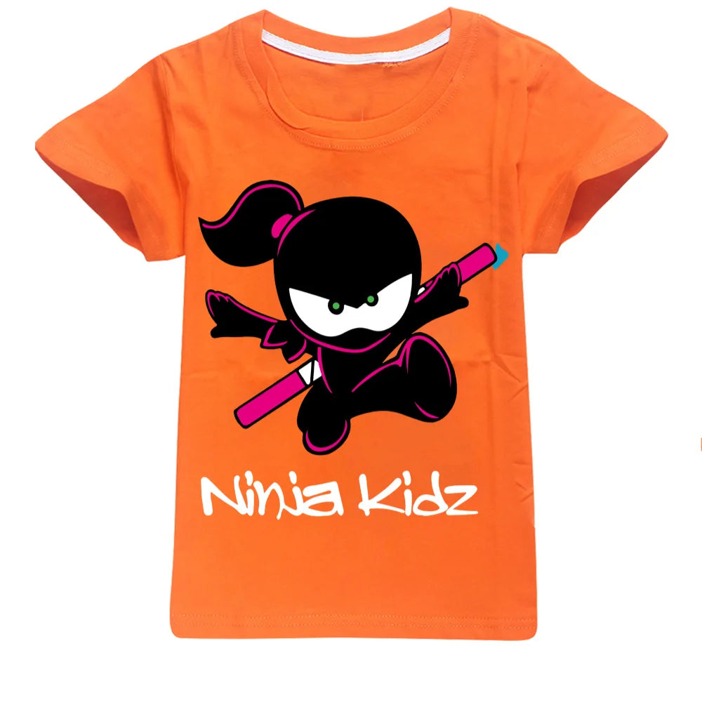 Ninja Kidz Baby Kids Summer Cotton Short-Sleeved T-shirts Children Sweatshirt Cartoon Teenager Tops Boys Girls Tees Clothing