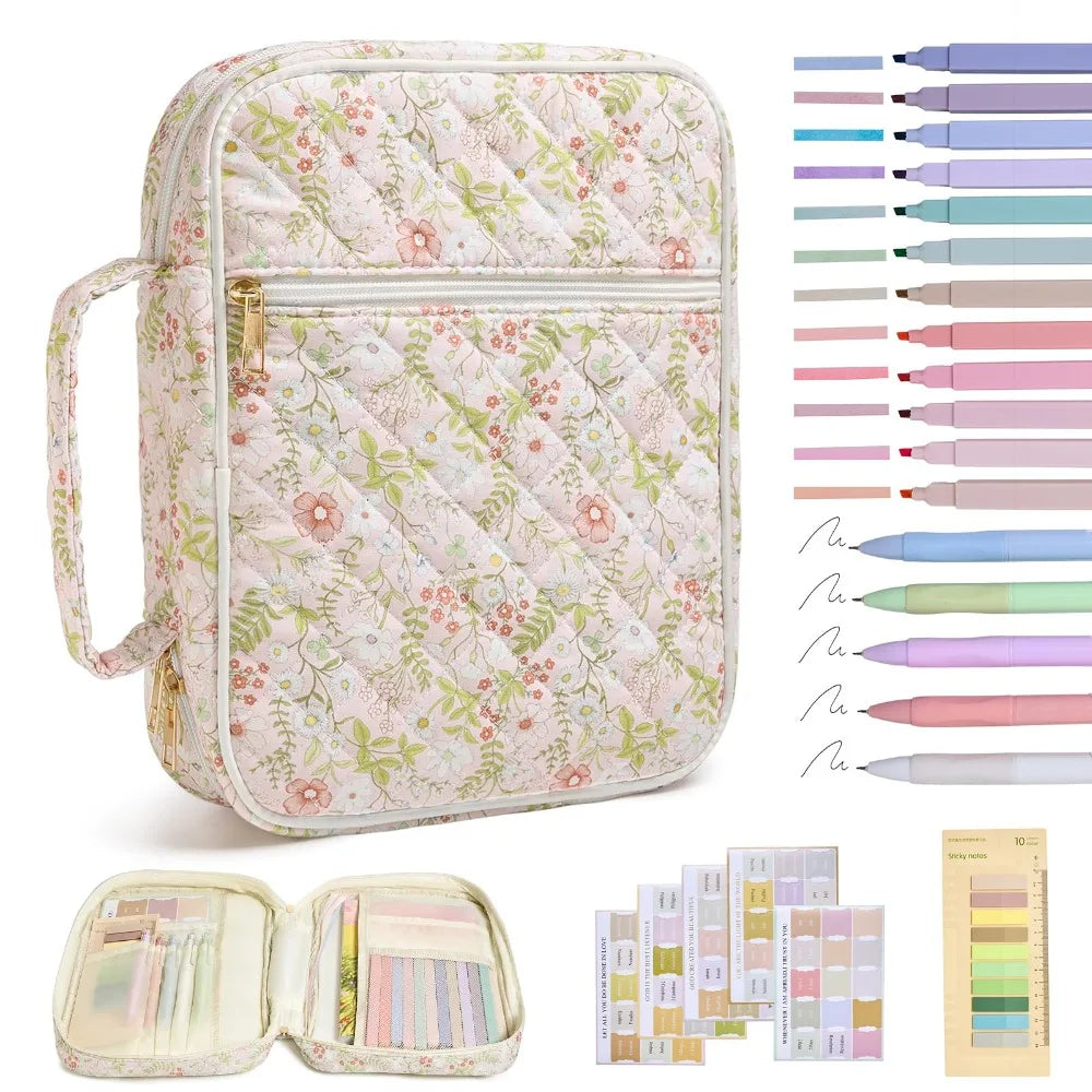 New Floral Bible Cover Large Capacity with Handle Church Bag Quilted Cotton Multilayer Bible Bag for Christian Gifts
