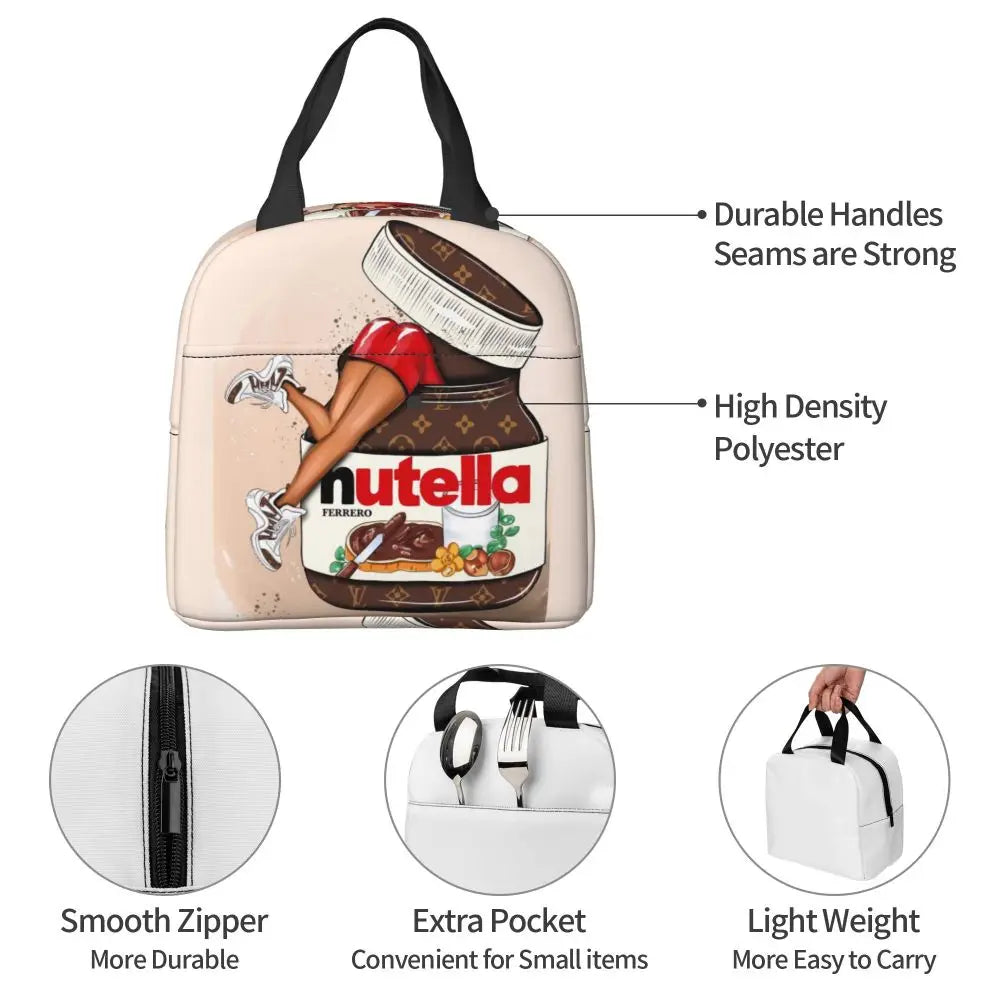 Custom Italy Nutellas Thermal Insulated Lunch Bag Women Portable Lunch Container for Outdoor Picnic Storage Food Box