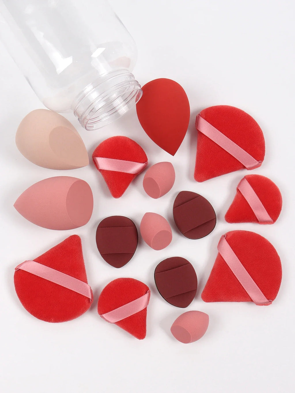 15Pcs Premium Powder Puffs with Storage Jar - Makeup Blending Sponges Set for Face Foundation & Loose Powder Kit