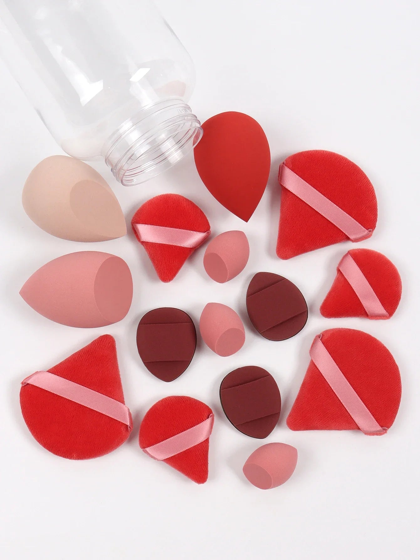 15Pcs Premium Powder Puffs with Storage Jar - Makeup Blending Sponges Set for Face Foundation & Loose Powder Kit