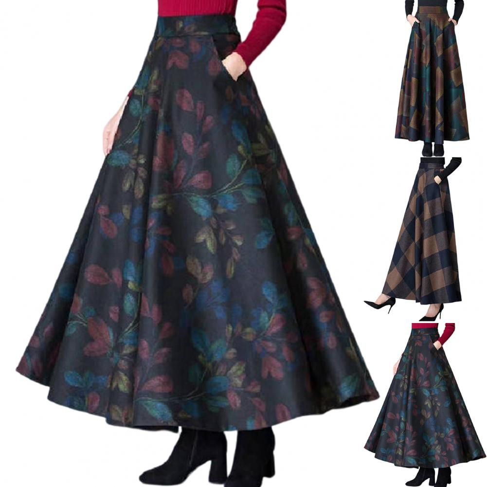 Fashion Office Skirt Temperament Skin-touching Women Square Plaid Print A-Line Office Skirt  Long Skirt    Retro Skirt