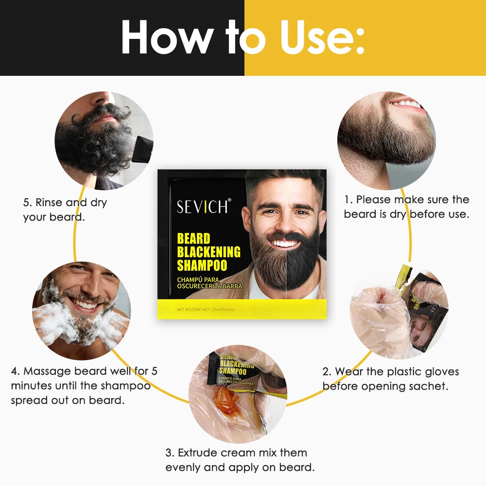 5PCS Natural Beard Hair Dye Shampoo Portable 5 Minute Instant Blackening Color Tint Cream Moustache Shampoo For Men Dropshipping